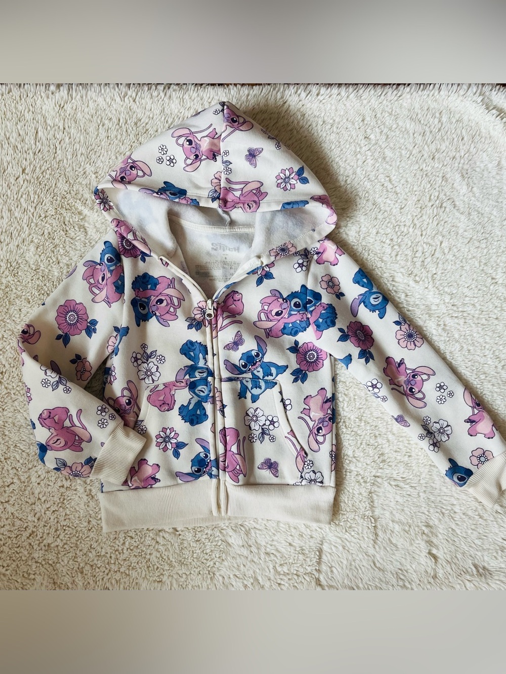 Disney Lilo & Stitch Pink & Blue Character Zip Hoodie Sz 6